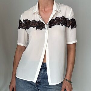 The Kooples White Shirt with Black Lace Detail